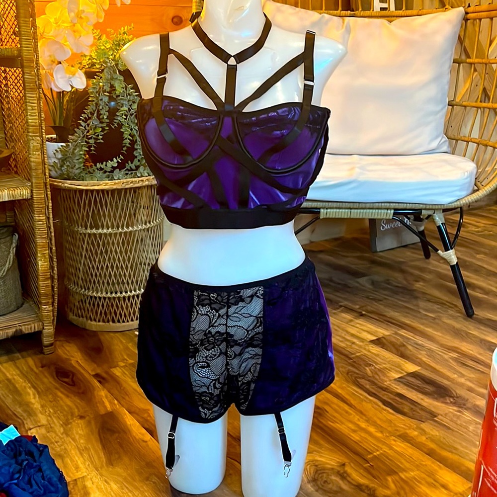 Velvet two piece bondage lingerie